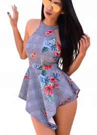 Women Fashion Print Backless Summer Dress Romper and Jumpsuit