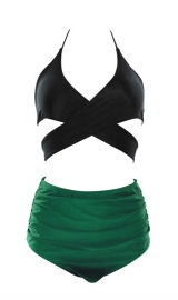 Cross Front Detailing Top And High Waist Bottom Two-pieces Swimwear