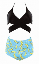 Cross Front Detailing Top And High Waist printing Bottom Two-pieces Swimwear 