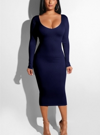 Women Sexy Bandage Dresses Hollow out Bodycon Dress Navy Blue