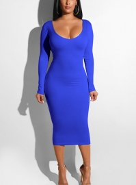 Women Sexy Bandage Dresses Hollow out Bodycon Dress Blue