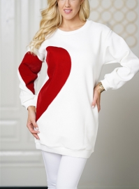  Women Fashion  Tops with Heart Print  Solid Hoodies White 