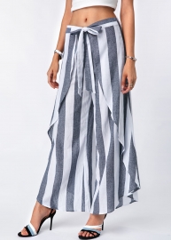 Women Stripe Print Asymmetrical Loose Divided Skirt