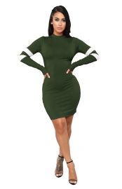  Army Green O-Neck Long Sleeve Sexy Bodycon Dress