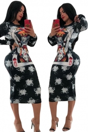Printed Long Sleeves Women Bodycon dress