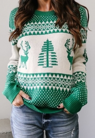 Women Green Christmas Tree O-Neck Sweater