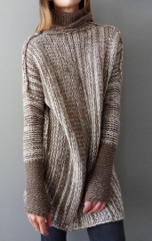 Brown Turtleneck Long Sleeve Knitted Long Sweater