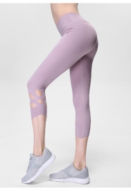 Light Purple High-Waist Cropped Yoga Pants Shredded Sportss Women Pants