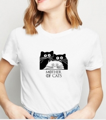 Women Casual Letter Printed T-Shirts MOTHER OF CATS