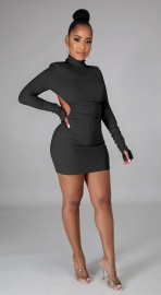Sexy Solid Color Long Sleeve Backless knitting Dress