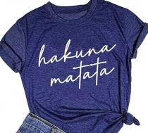  Women's Hakuna Matata Graphic Print Tee Round Neck Short Sleeve T Shirt 