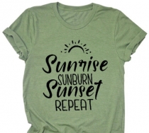  Women's Sunrise Sunset Graphic Print Tee Round Neck Short Sleeve T Shirt 