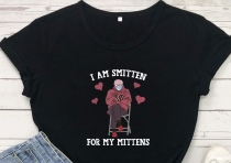  Women's I Am Smitten For My Mittens Graphic Print Tee Round Neck Short Sleeve T Shirt 