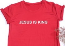  Women's  Jesus Is King Graphic Print Tee Round Neck Short Sleeve T Shirt 