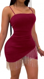 Women's Glitter Sexy Sequin Beaded Spaghetti Strap Bodycon Mini Nightclub Party Dress
