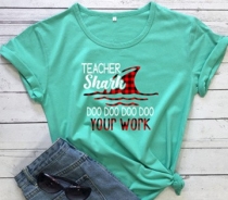  Women's Shark Graphic Print Tee Round Neck Short Sleeve T Shirt 