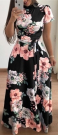 Women Casual Loose Bohemian Short Sleeve Floral Dress Long Maxi Summer Beach Swing Dress