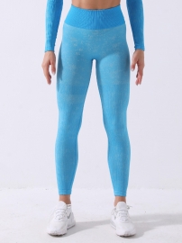 High Waist Sport Pant Partial Ribbed Tight-fitting Leggings