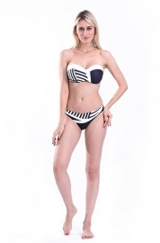 Sexy Black and White Geometric Print Top High Waist Bottom Bikini Set