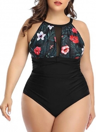 Women's Sexy One Piece Conservative Swimsuit Lace Ruched Plus Size Swimwear