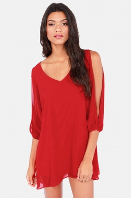 Sexy Plus Size Chiffon Off-The-Shoulder Dress Red