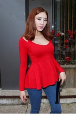 Red Summer Fashion Cute Long-sleeve Cotton T-Shirt