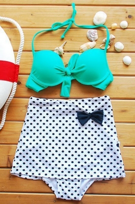 Turquoise Top Polka Dot High-waisted Bikini Swimwear