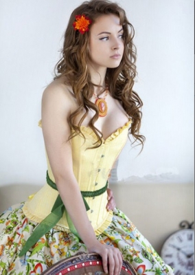 Yellow Satin Bustier with Belt