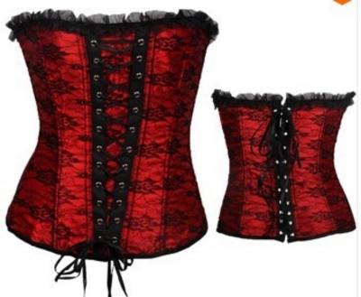 Flower Lace Boned Corset Red