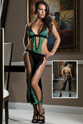 Latest Women Lingerie Sexy Green And Black Teddies