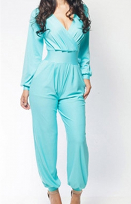 Blue long sleeve sexy jumpsuit