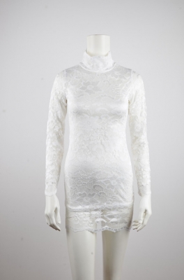 Elegant Embroider Lace High Neck Mini Dress White