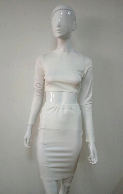 White 2pcs Long Sleeve Women Bodycon Dress