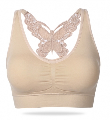 Plus size side hollow out sexy Sport Bra Apricot
