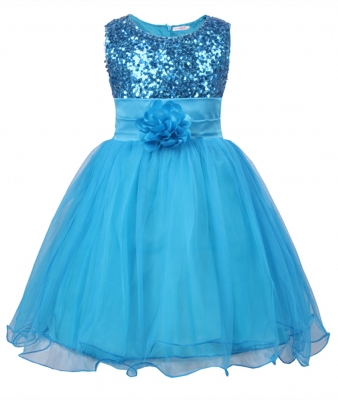 Little Girls' Sequin Mesh Flower Ball Gown Party Dress Tulle Prom Blue