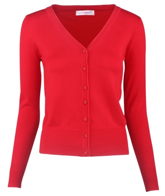 Women Button Down Long Sleeve Basic Soft Knit Cardigan Sweater Red