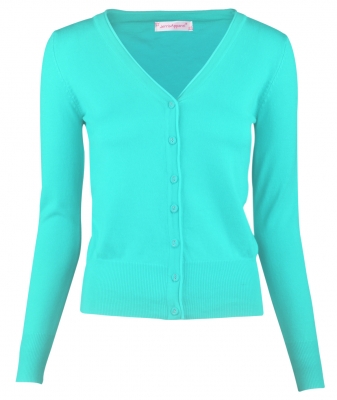 Women Button Down Long Sleeve Basic Soft Knit Cardigan Sweater Blue
