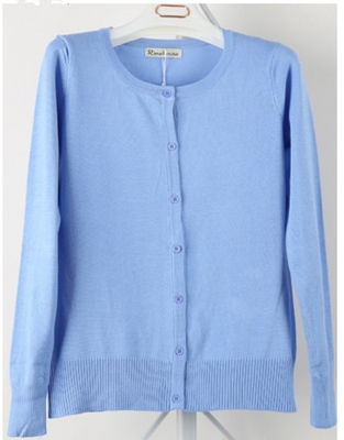 Women Button Down Crew Neck Long Sleeve Soft Knit Cardigan Sweater Blue