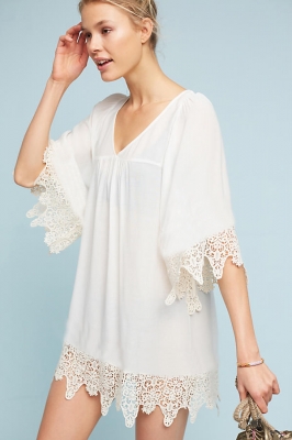 White Lacy Crochet Trim Crinkle Beachwear