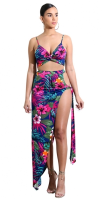 Sexy Floral Print Maxi Two-piece Dress