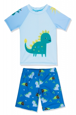 Little Boys 3D Dinosaur Pattern Short Sleeves Rash Guard Swimwear