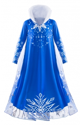 Elsa Costume Dress Girl Snowflake Winter Dress for Halloween Party