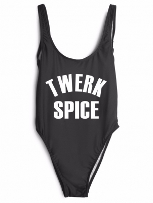 Fashion One Piece High Leg And Spoon Neck Swimwear With Letter Printed TWERK SPICE