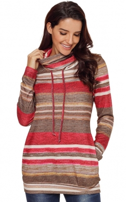 Fashion color stripe turtleneck sweatshirt 