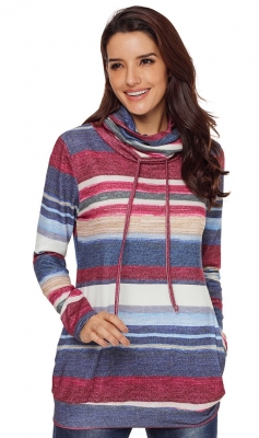Fashion color stripe turtleneck sweatershirt 
