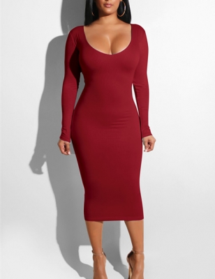 Women Sexy Bandage Dresses Hollow out Bodycon Dress Wine Red