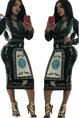 Printed Long Sleeves Women Bodycon dress