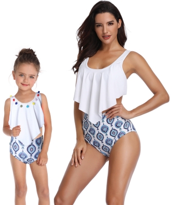 Girl Swimsuit Two Pieces Lotus Leaf Edge Bikini Set Whorl 3D Family Matching Swimwear