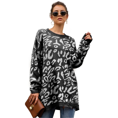 Women Leopard Print winter Pullover Knitted  sweaters Black