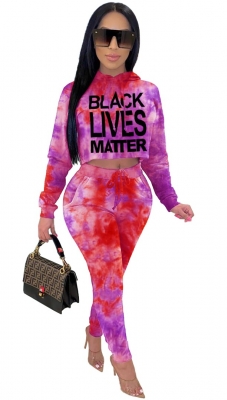 2-Pieces Long Sleeve Tie-Dye Hoody Sets with Letters